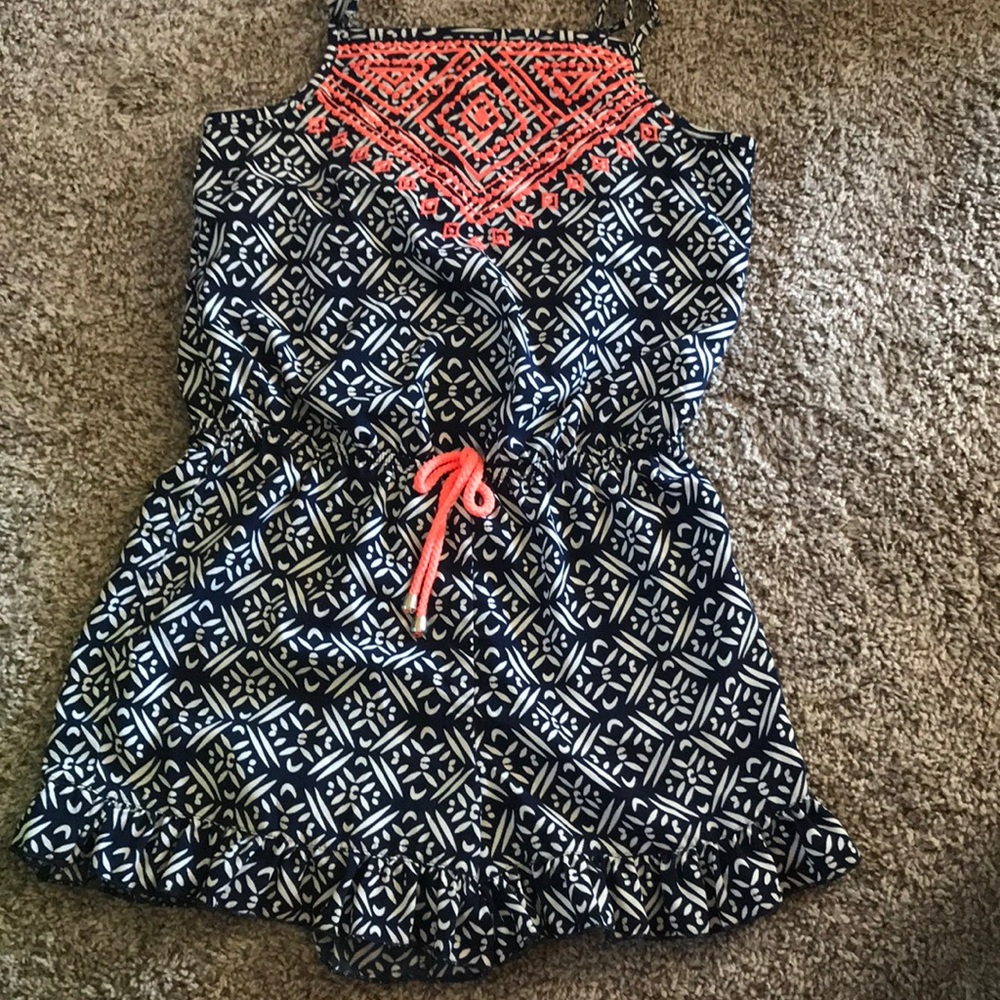 Navy Romper with Ruffle Bottom